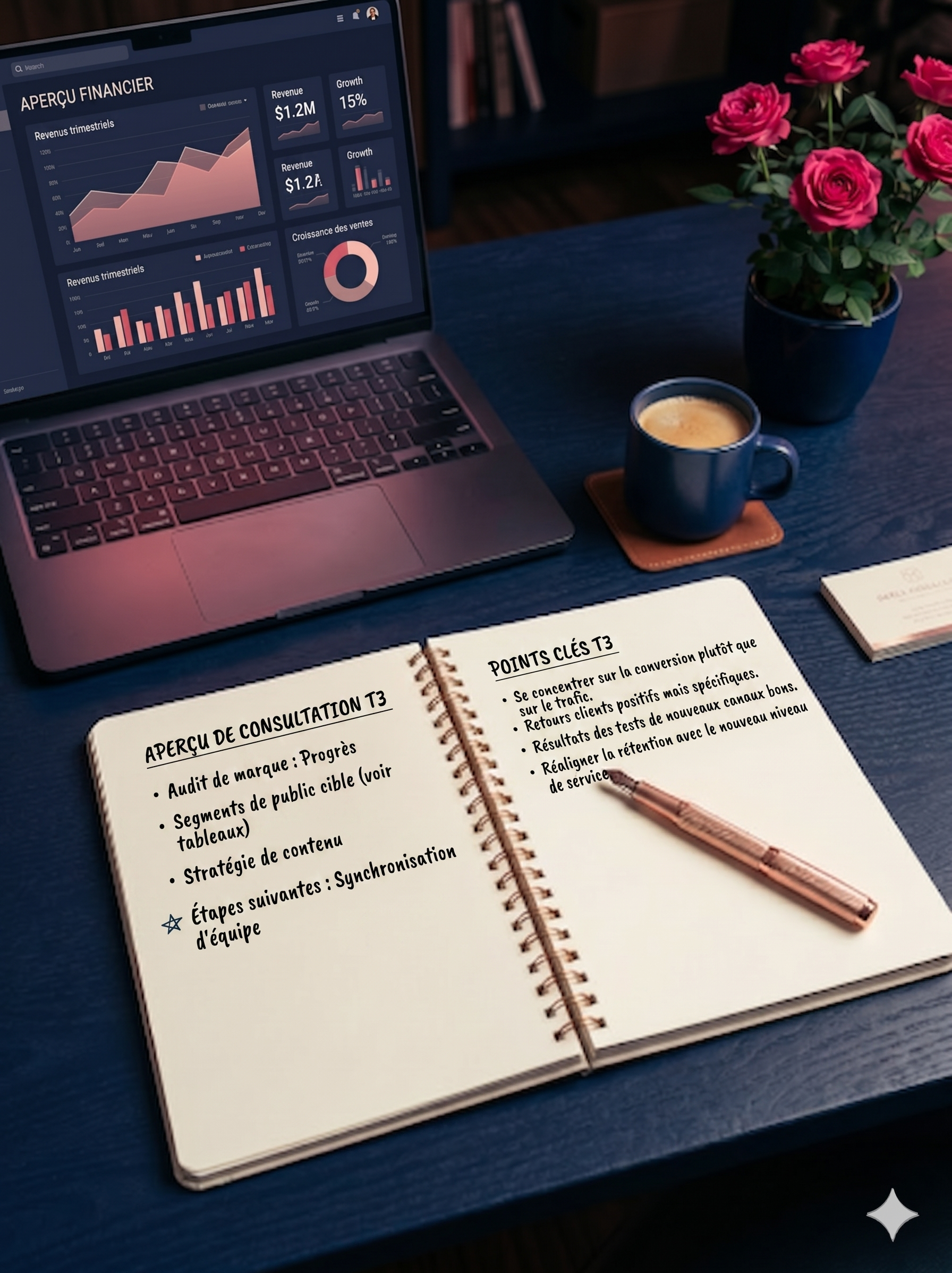 Laptop et notes de travail