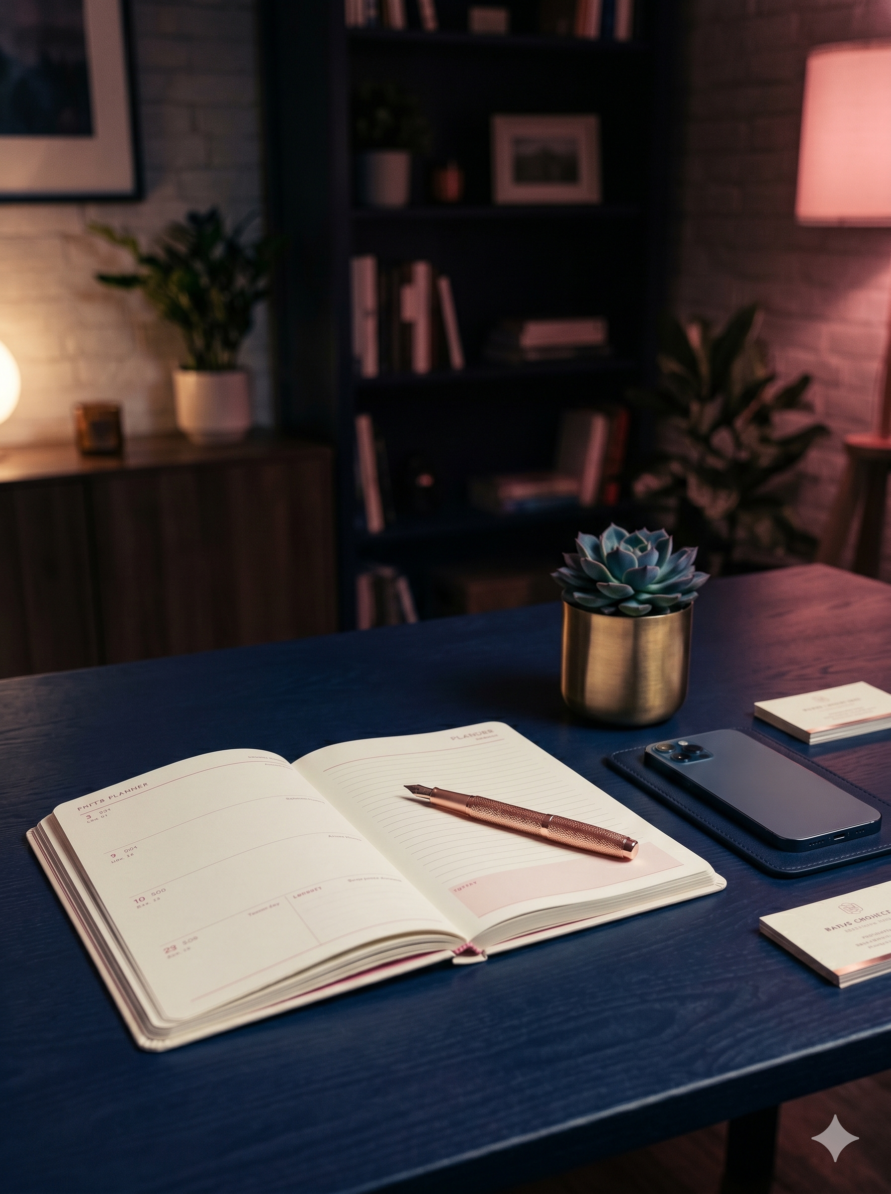 Agenda et stylo sur bureau élégant