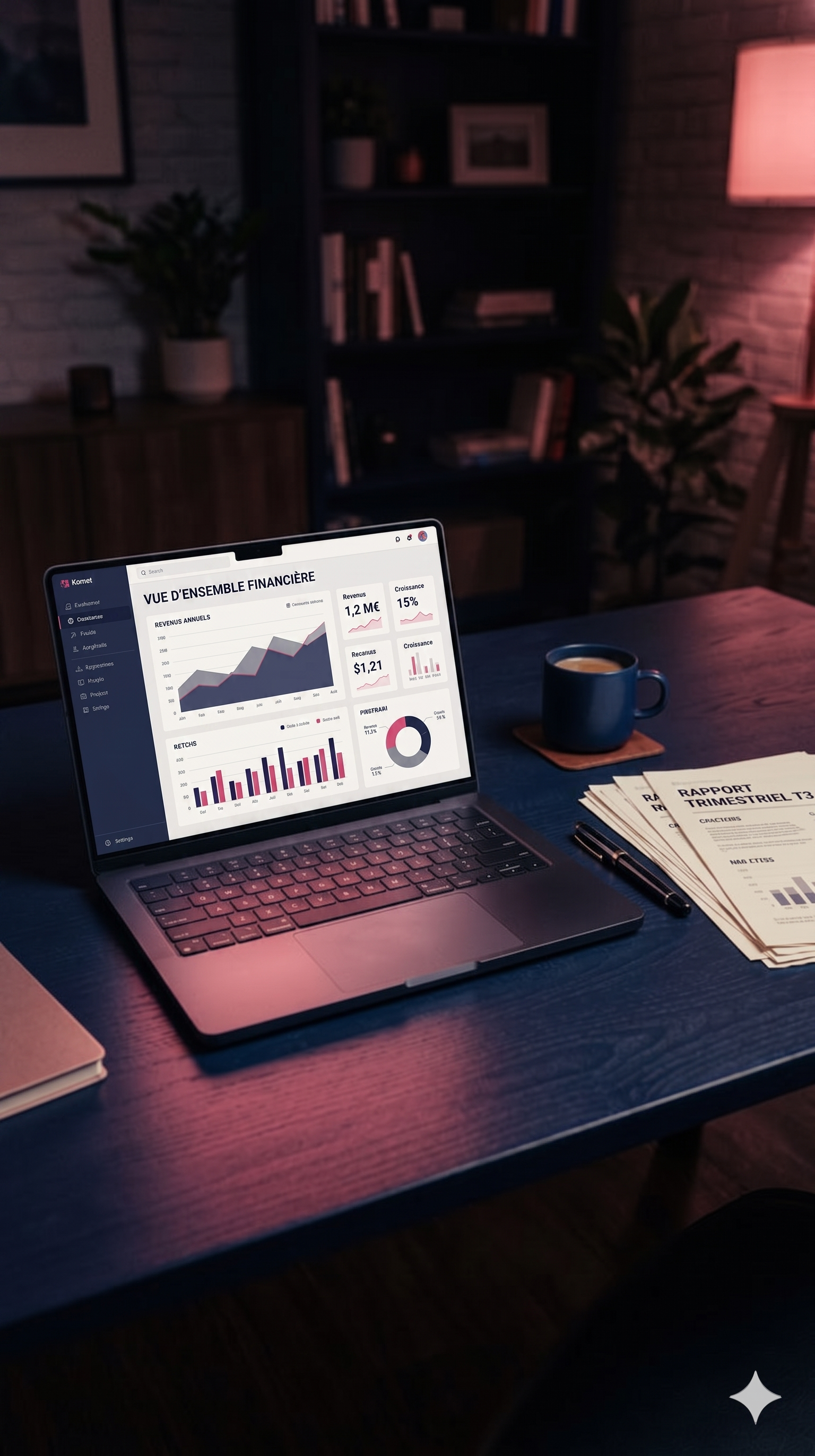 Tableau de bord financier sur laptop